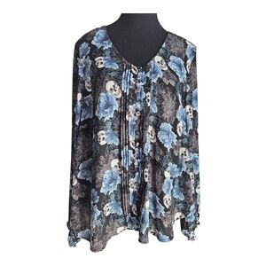 Torrid Black and Blue Floral Skull Blouse Size 00